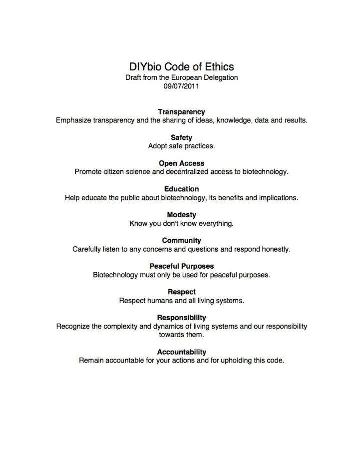 DIYBio Code of Ethics EU